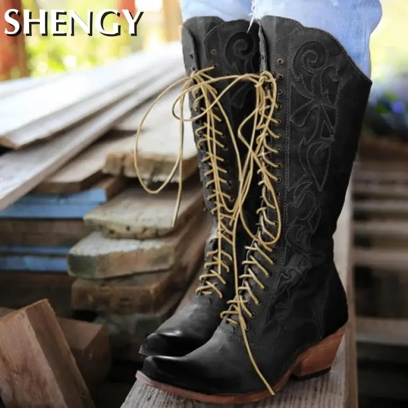2021New Fahsion Shoes Women Boots Solid Color Lace-Up Sewing Outdoor Pointed Toe Ladies Fashion Mid-Calf Western Boots 
2021New Fahsion Shoes Women Boots Solid Color Lace-Up Sewing Outdoor Pointed Toe Ladies Fashion Mid-Calf Western Boots