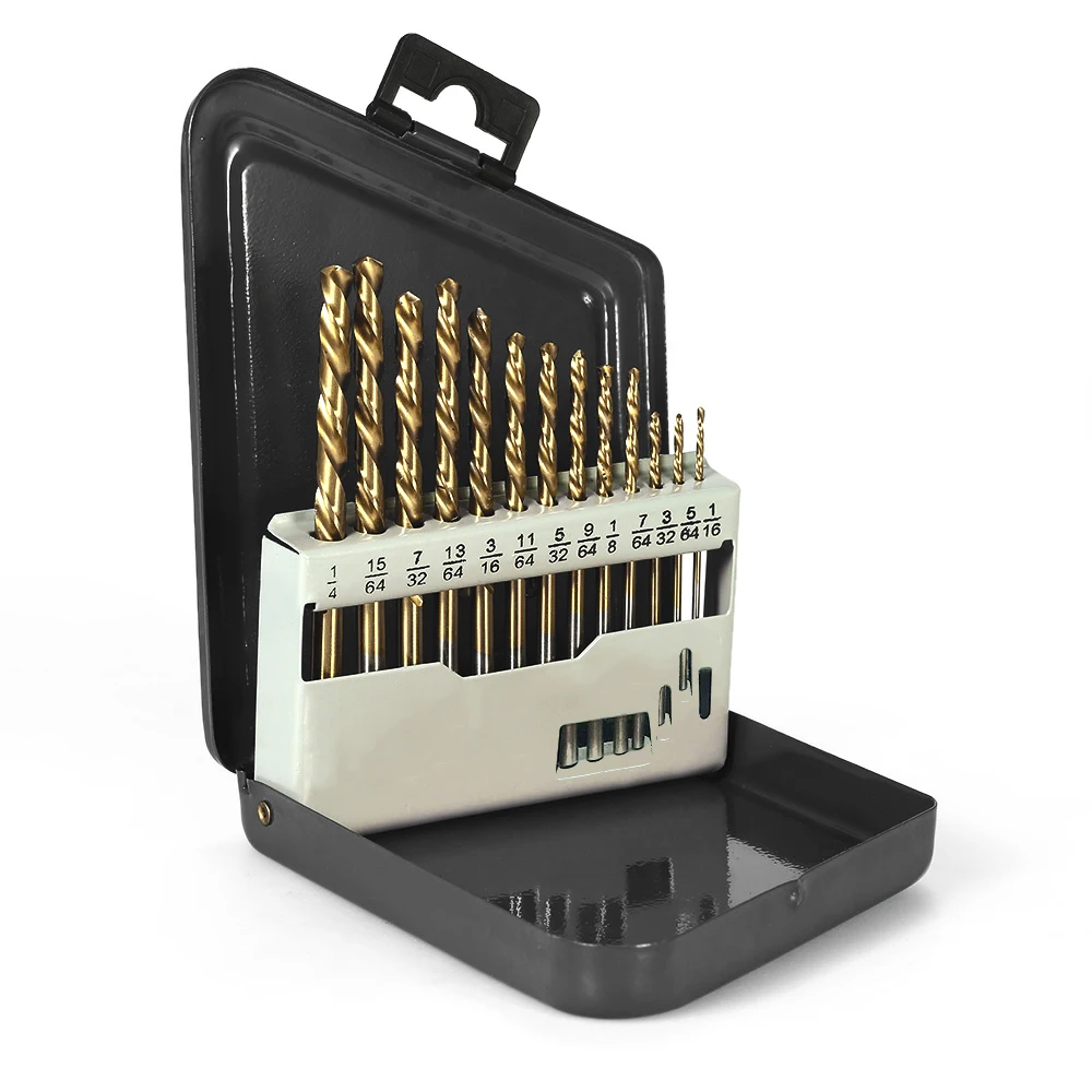 13pcs Left Handed Drill Bit Set M2 HSS extractor with Titanium Nitride Coating (1/16" - 1/4") power tools accessories
13pcs Left Handed Drill Bit Set M2 HSS extractor with Titanium Nitride Coating (1/16" - 1/4") power tools accessories
