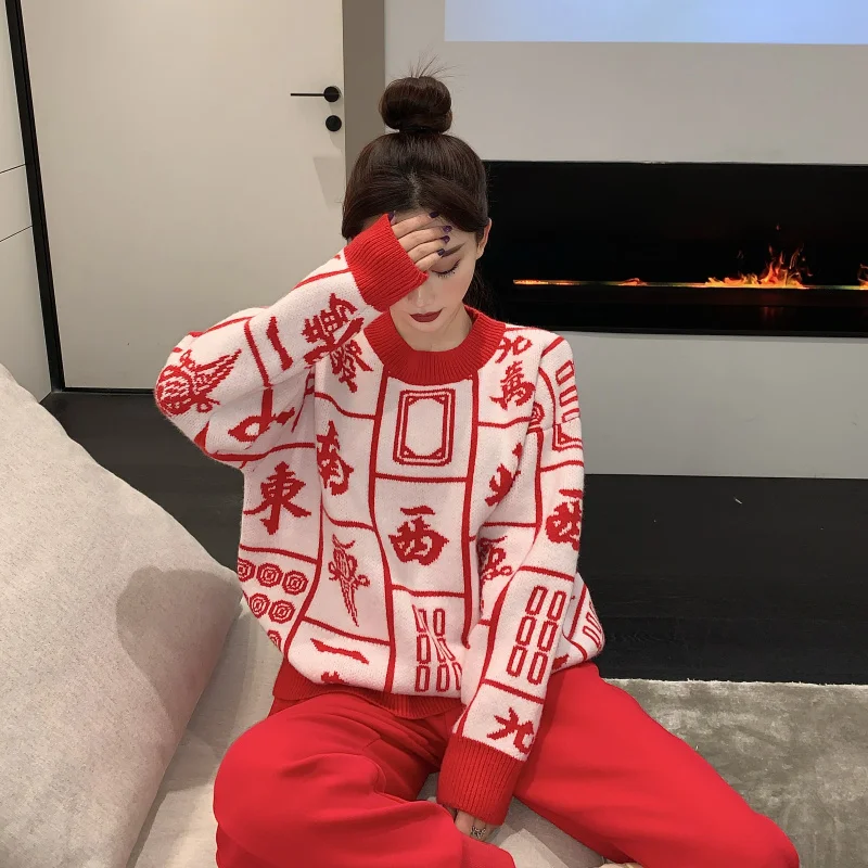 New Spring Vintage Women Sweater Korean New Year Style Red Knit Jumper Female Harajuku Knitted Jacquard Pullover Mujer
New Spring Vintage Women Sweater Korean New Year Style Red Knit Jumper Female Harajuku Knitted Jacquard Pullover Mujer