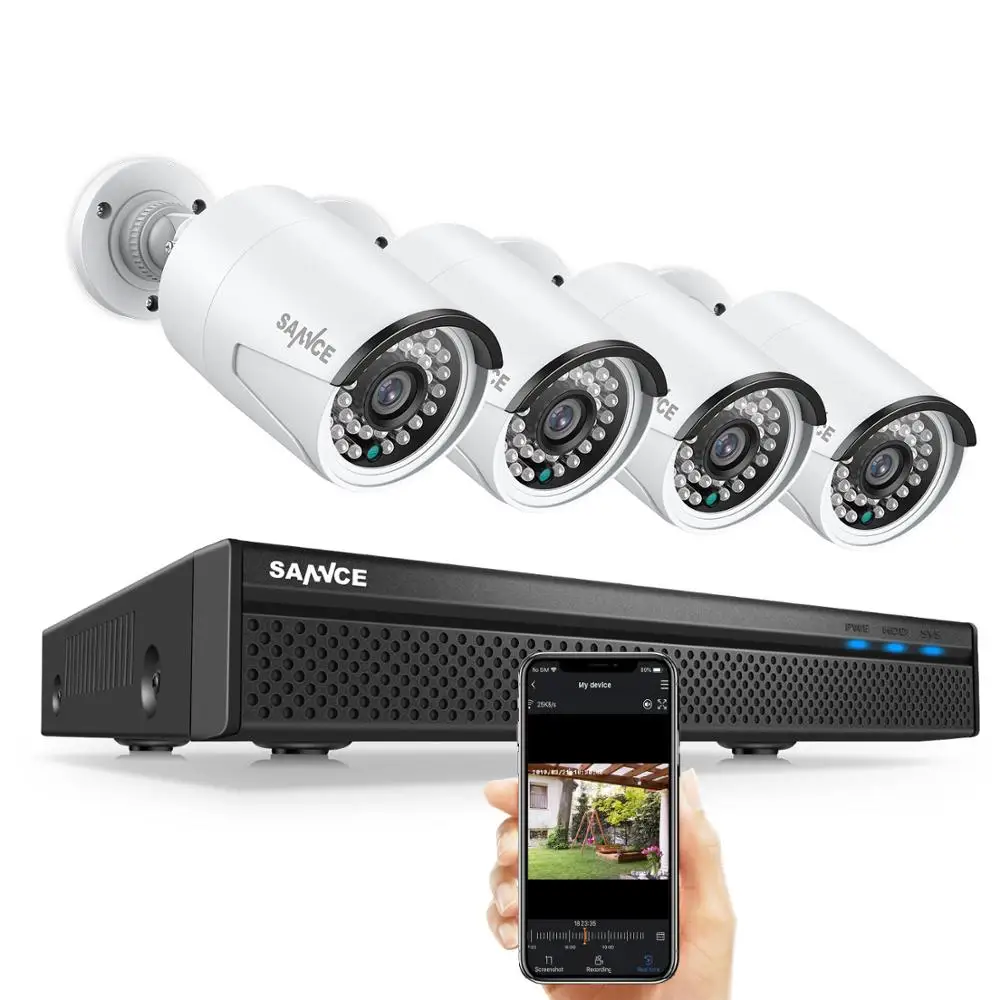 

8ch 5MP POE Kit H.264+ NVR CCTV Security System Outdoor Waterproof 2MP IR IP Camera with Mic Audio Record Surveillance SANNCE