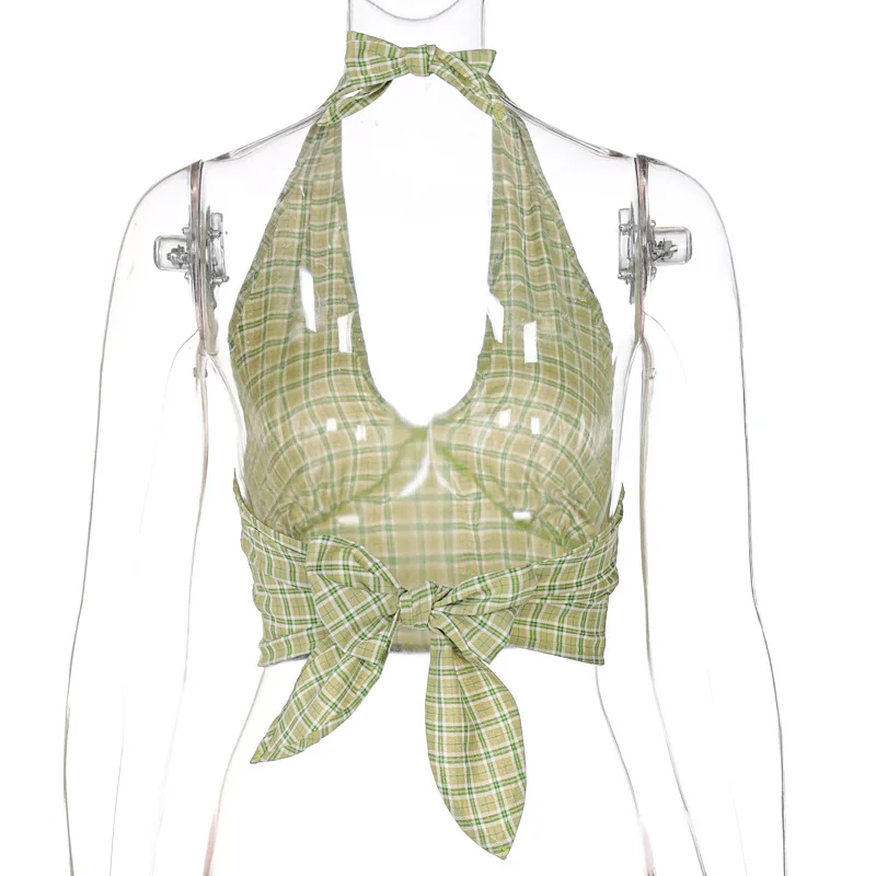 Forefair Plaid Bandage Halter Women Crop Top Backless Green V Neck Off Shoulder 2021 Summer Sexy Beach Tops
Forefair Plaid Bandage Halter Women Crop Top Backless Green V Neck Off Shoulder 2021 Summer Sexy Beach Tops