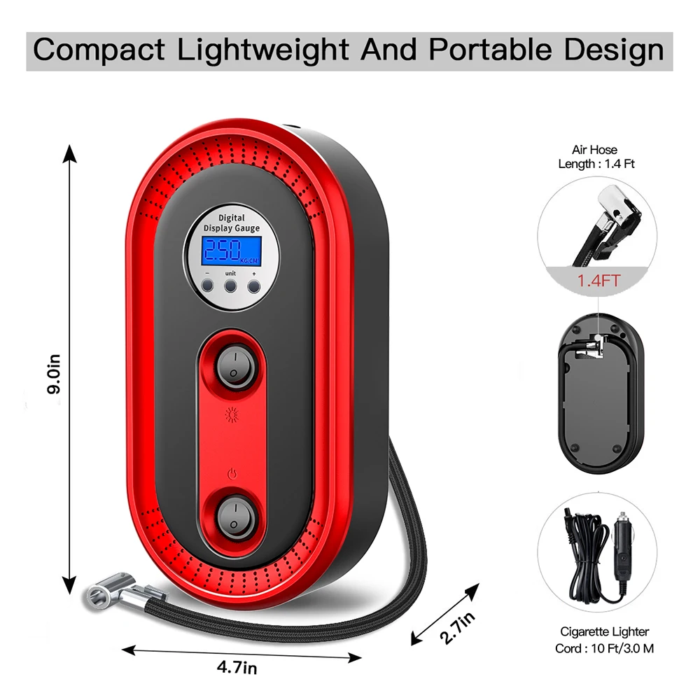 12V 150PSI Air Compressor Wireless Electric Air Pump with Tire Pressure LCD Display Portable Tire Inflator for Car Bicycles
12V 150PSI Air Compressor Wireless Electric Air Pump with Tire Pressure LCD Display Portable Tire Inflator for Car Bicycles