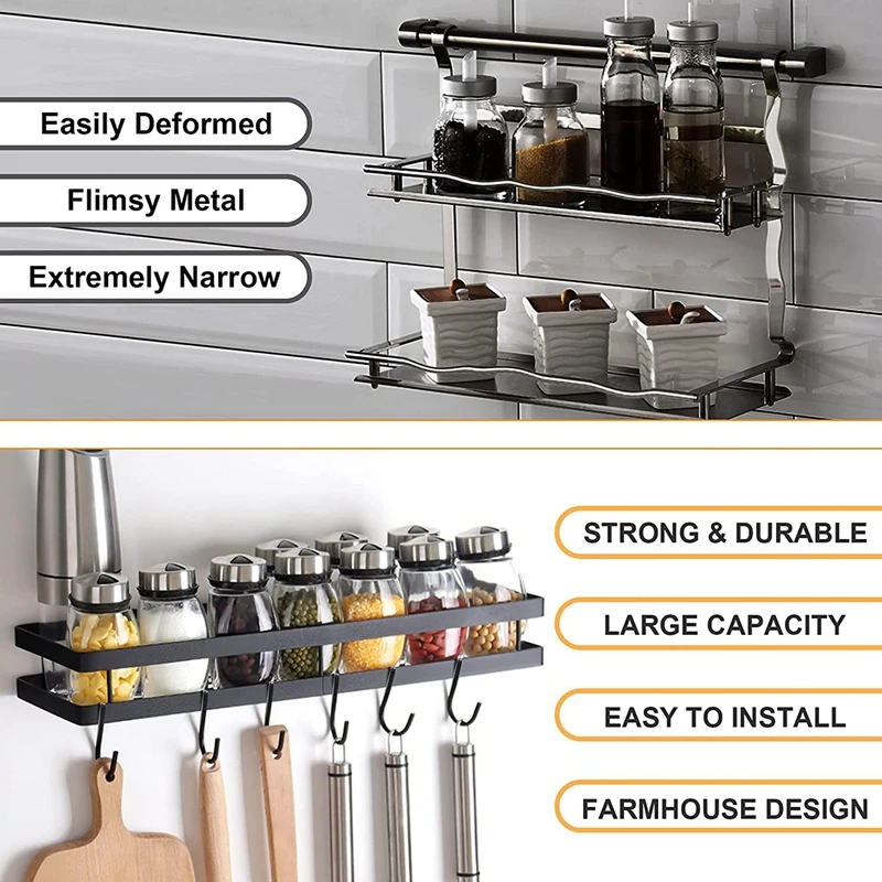Farmhouse Spice Rack Organizer for Wall Mount - 2 Pack Drill-Free Spice Shelf Storage Organizer,Great for Kitchen Pantry
Farmhouse Spice Rack Organizer for Wall Mount - 2 Pack Drill-Free Spice Shelf Storage Organizer,Great for Kitchen Pantry