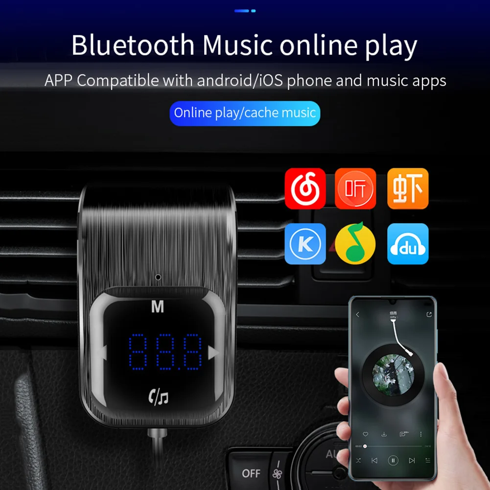 Автомобильный FM радиопередатчик Bluetooth 5 0 MP3 плеер гарнитура двойное зарядное
