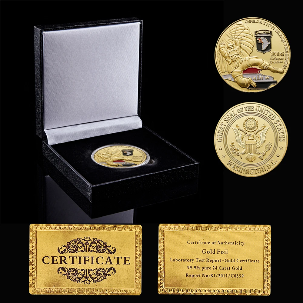 USA Military 101St Airborne Division Air Force Challenge Gold Plated Coins Operation Iraqi Freedom Souvenir Gift W/ Luxury Box
USA Military 101St Airborne Division Air Force Challenge Gold Plated Coins Operation Iraqi Freedom Souvenir Gift W/ Luxury Box