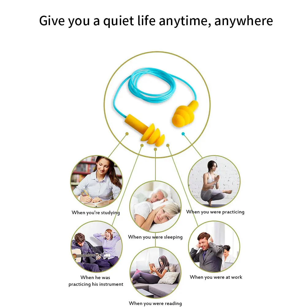 6pair Comfortable Earplugs Earmuff Soft Silicone Corded Ear Plug Protector Reusable Hearing Protection Noise Reduction Safe Work
6pair Comfortable Earplugs Earmuff Soft Silicone Corded Ear Plug Protector Reusable Hearing Protection Noise Reduction Safe Work