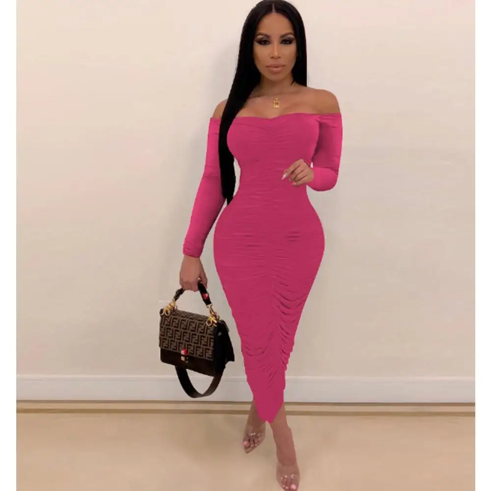 Off Shoulder Women's High Waist Maxi Dress Autumn Sexy Long Sleeve Pleated Long Vestidos Pure Color Package Hip Elegant Dresses
Off Shoulder Women's High Waist Maxi Dress Autumn Sexy Long Sleeve Pleated Long Vestidos Pure Color Package Hip Elegant Dresses