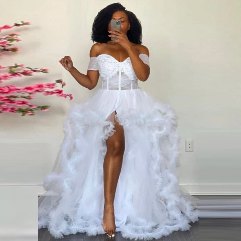 Sexy Applique Tulle Prom Dress for Photography Long High Slit robe de soiree White Prom Dresses Prom Gown Lush Party Gowns
Sexy Applique Tulle Prom Dress for Photography Long High Slit robe de soiree White Prom Dresses Prom Gown Lush Party Gowns