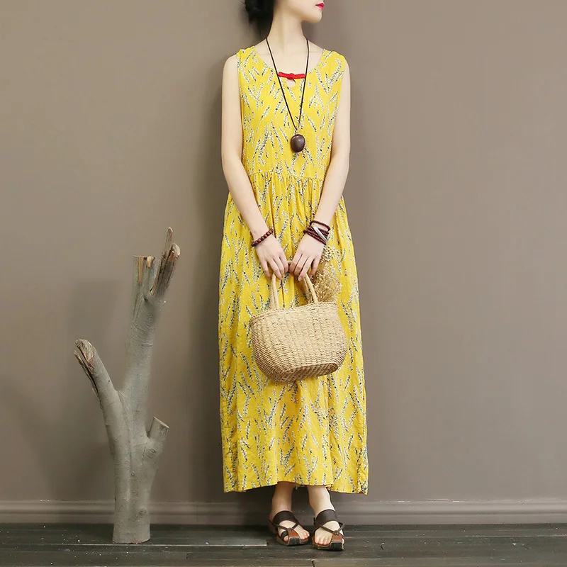 Sleeveless dress summer thin floral slub cotton temperament waist length and ankle vest skirt dress inside
Sleeveless dress summer thin floral slub cotton temperament waist length and ankle vest skirt dress inside