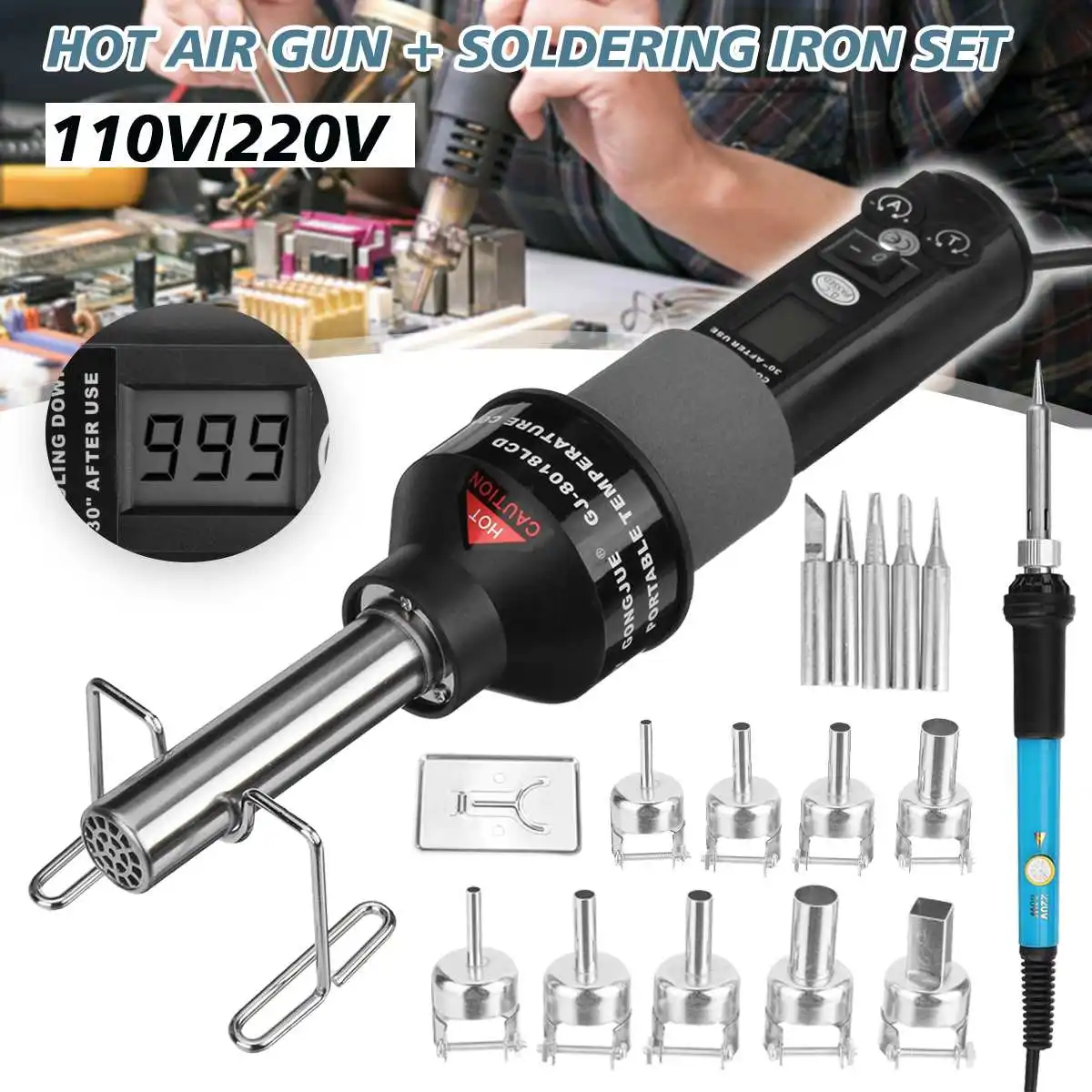 60W /130W Hot Air Gun DIY Repair Tool Electric Soldering Iron Kit Support Seat Shrink LCD Solder Plastic Air Heat Gun EU/US Plug
60W /130W Hot Air Gun DIY Repair Tool Electric Soldering Iron Kit Support Seat Shrink LCD Solder Plastic Air Heat Gun EU/US Plug