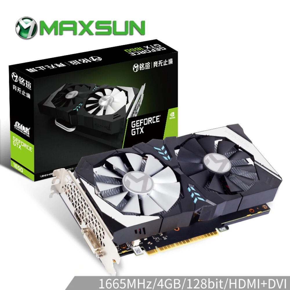 Видеокарта MAXSUN gtx 1650 Terminator 4G GDDR5 NVIDIA 128 бит Turing TU117 75 Вт 12nm HDMI DVI 8000 МГц 1485