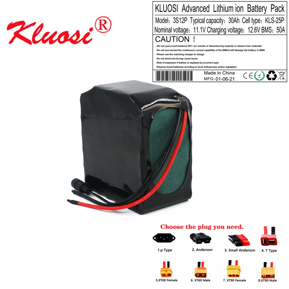 KLUOSI 12V 30Ah 500W 3S12P High-power 12.6V Lithium Battery Pack for Inverter Solar Sightseeing Car Childrens Car with 50A BMS
KLUOSI 12V 30Ah 500W 3S12P High-power 12.6V Lithium Battery Pack for Inverter Solar Sightseeing Car Childrens Car with 50A BMS