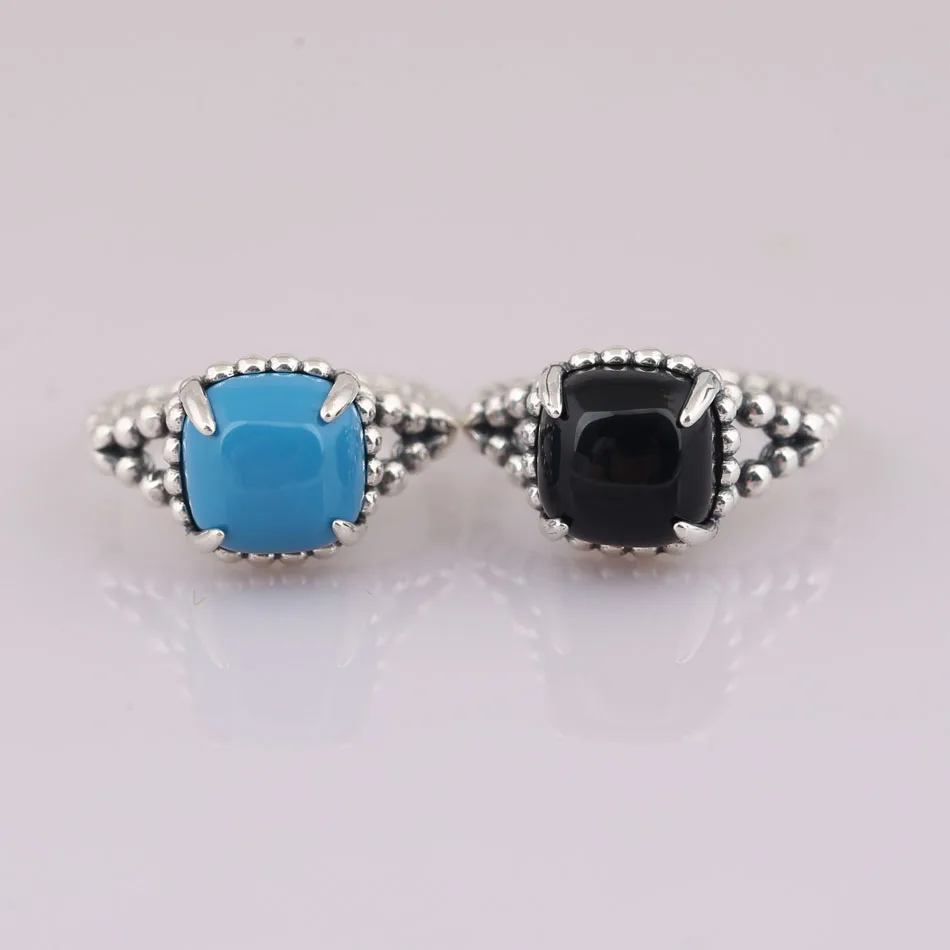 

S925 Silver Vibrant Spirit Ring Scuba Blue Black Crystal For Women Wedding Party Gift fit Lady Fine Jewelry