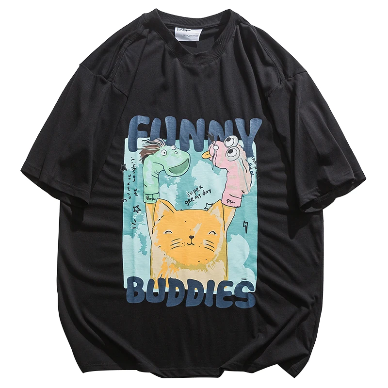 Summer Japanese Streetwear High Quality Cartoon Print Loose T Shirt Kpop Hip Hop Couple Clothes Harajuku Round Neck Tops Men
Summer Japanese Streetwear High Quality Cartoon Print Loose T Shirt Kpop Hip Hop Couple Clothes Harajuku Round Neck Tops Men