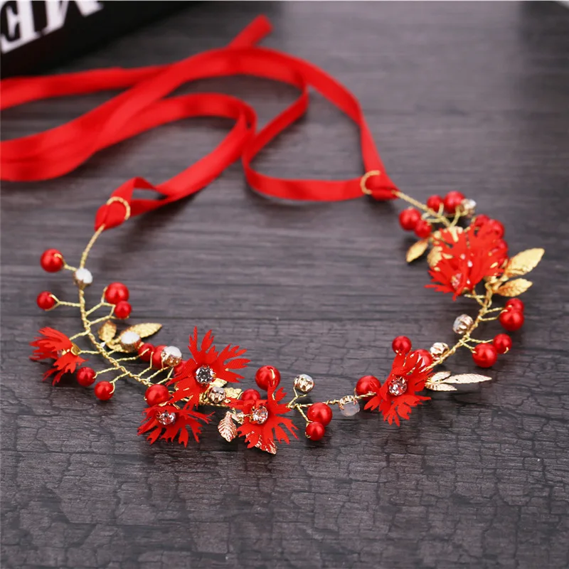 

Leaf Pearls Flower Hair Band For Women Tiara Hair Decoration Bridal Wedding Headpieces Stage Performance Headdress Gift Jewelry