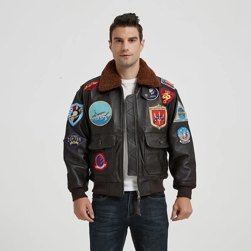 Dark 2021 Brown TOP GUN Pilot Leather Jacket Men Wool Collar Genuine Thick Natural Cowhide Winter Military Style Aviation Coat
Dark 2021 Brown TOP GUN Pilot Leather Jacket Men Wool Collar Genuine Thick Natural Cowhide Winter Military Style Aviation Coat