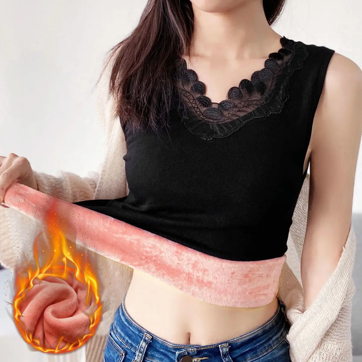 Winter Warm Plush Fleece Lace Tank Top Female Urban Vest Aesthetic Clothes Women's Evening Corset Black Top Camis Blouses
Winter Warm Plush Fleece Lace Tank Top Female Urban Vest Aesthetic Clothes Women's Evening Corset Black Top Camis Blouses