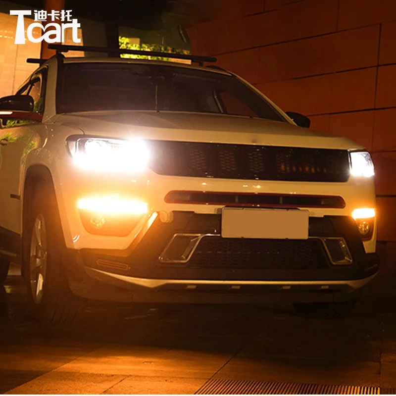 Дневные хосветильник Tcart для Jeep Compass 2017 2018 2019 динамический желтый сигнал поворота