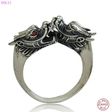 S925 Sterling Silver Rings 2022 New Fashion Personality Male Money Red Eye Double Dragon Pure Argentum Gem Jewelry for Men Women