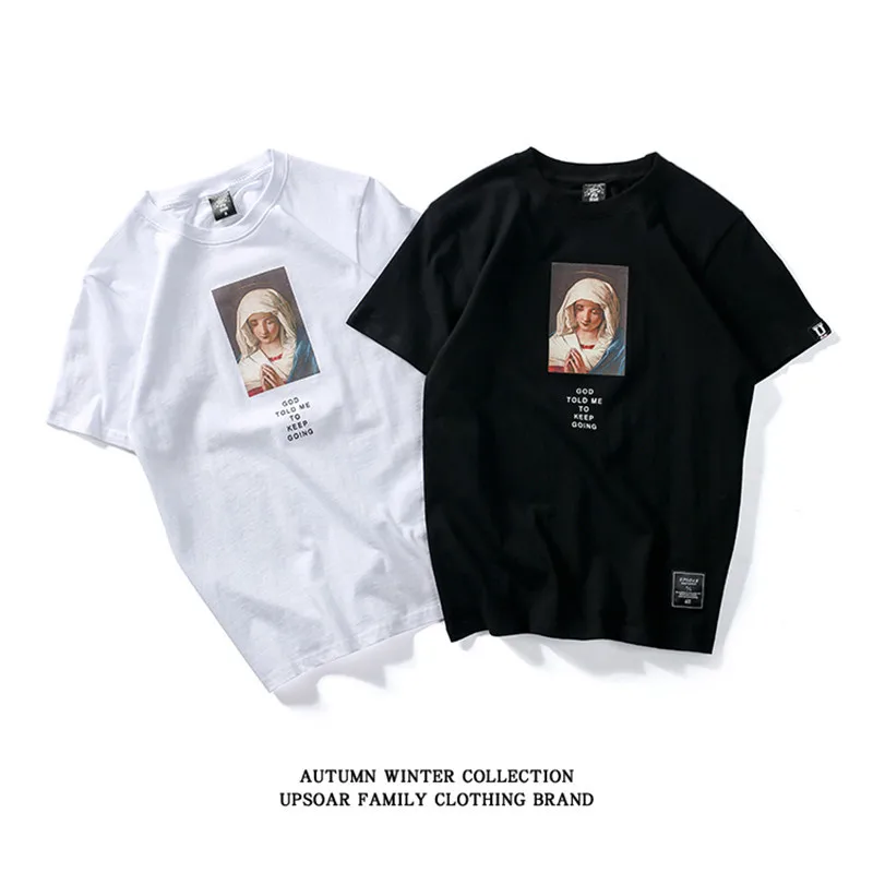 2021 Men's Virgin Mary Printed Short Sleeve T Shirts Summer Casual Cotton Hip Hopo Tops Tees Fashion Streetwear Tshirts | Мужская