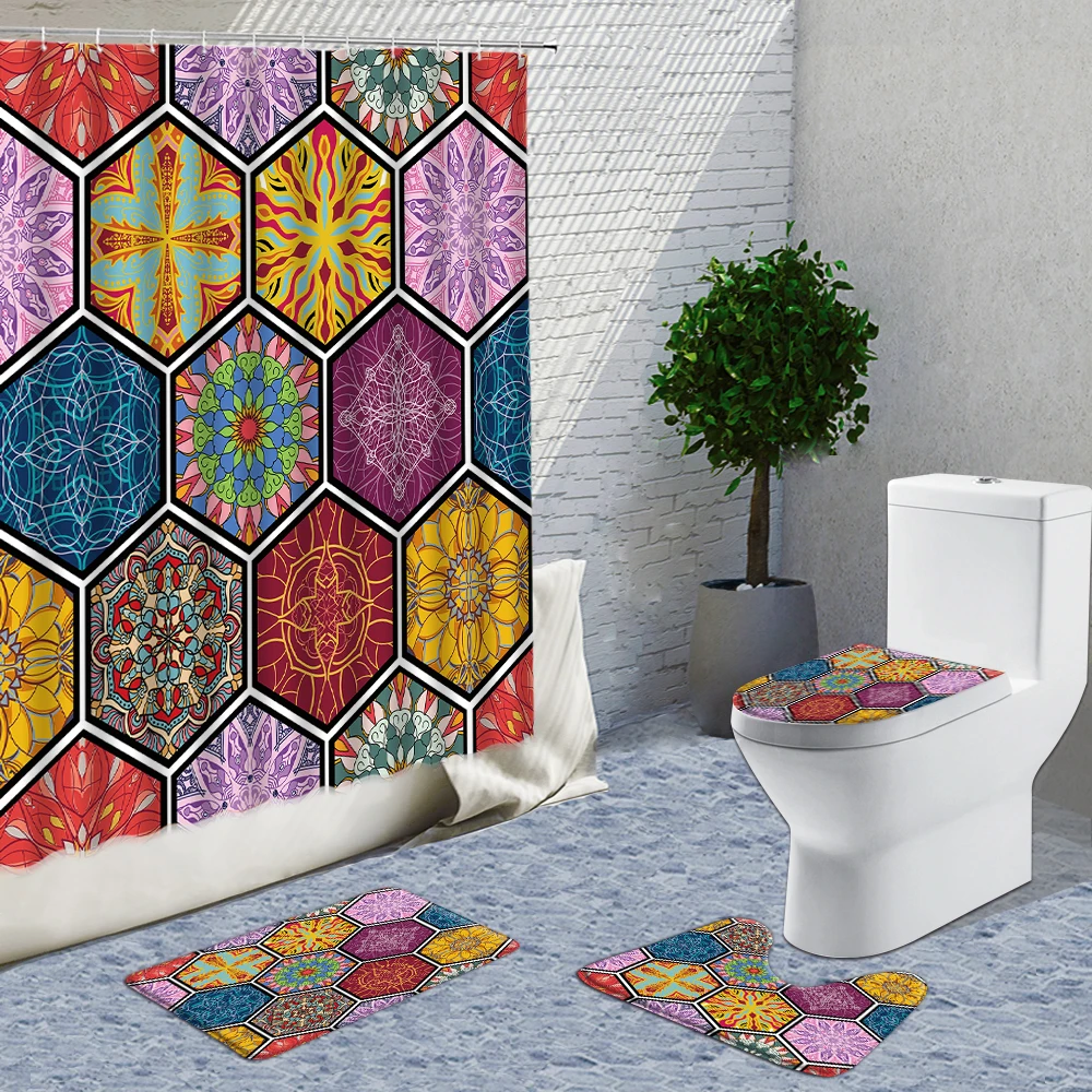 3D Shower Curtains Fabric Set Printed Bohemian Style Non-Slip Flannel Bathroom Decor Carpet Set Of Rugs And Curtains Bath Mats
3D Shower Curtains Fabric Set Printed Bohemian Style Non-Slip Flannel Bathroom Decor Carpet Set Of Rugs And Curtains Bath Mats