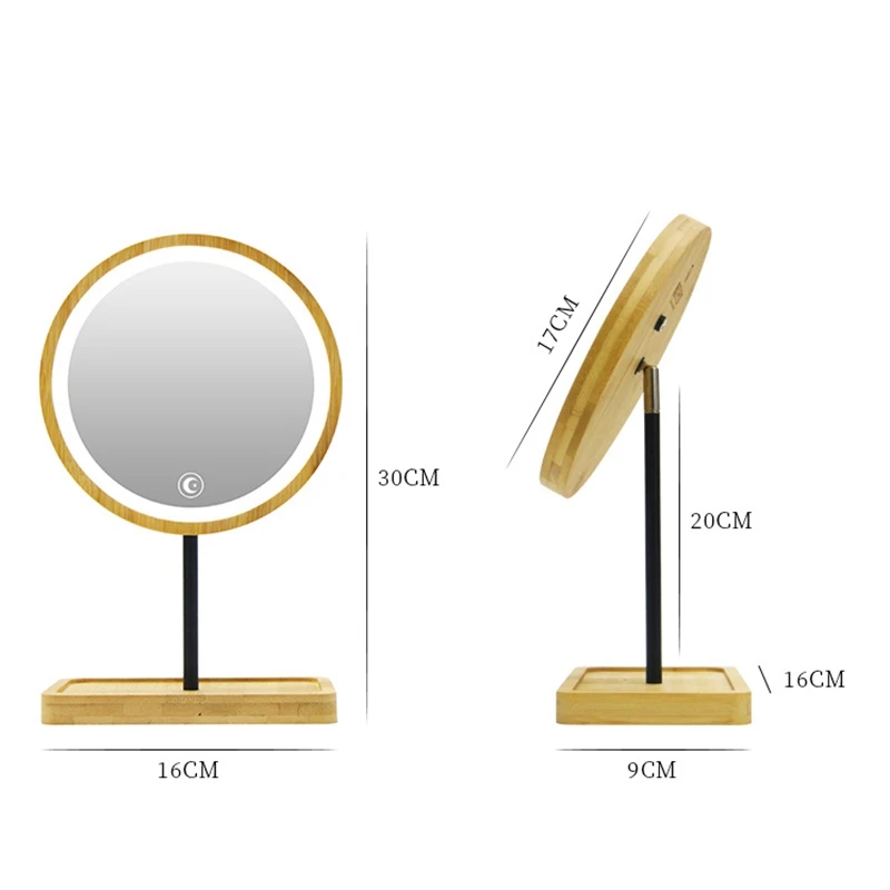 Wooden Desktop LED Makeup Mirror USB Charging Adjustable Bright Diffused Light Press Screen Beauty Mirrors
Wooden Desktop LED Makeup Mirror USB Charging Adjustable Bright Diffused Light Press Screen Beauty Mirrors