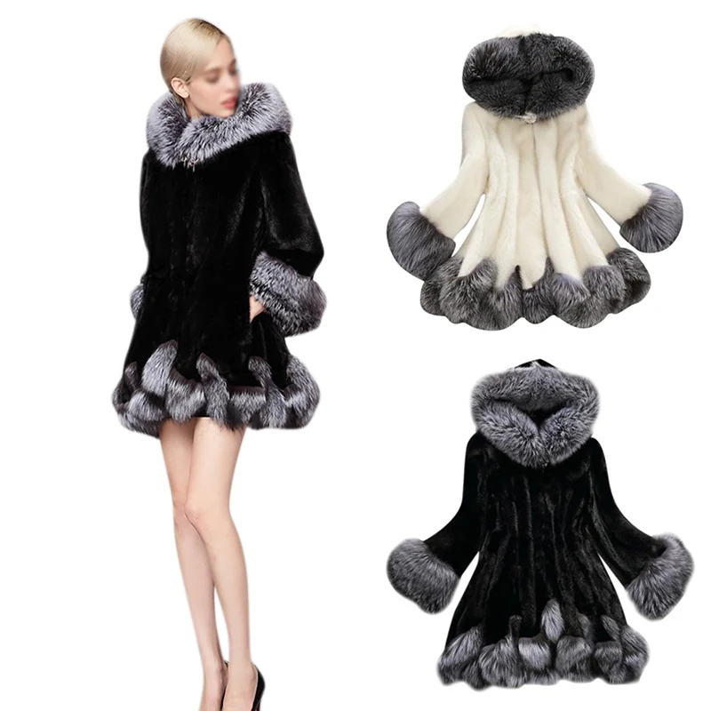 Winter Faux Fur Pike Coat Female Imitation Faux Fur Collar Hooded Jacket Women Slim Plush Mid-long Coat
Winter Faux Fur Pike Coat Female Imitation Faux Fur Collar Hooded Jacket Women Slim Plush Mid-long Coat