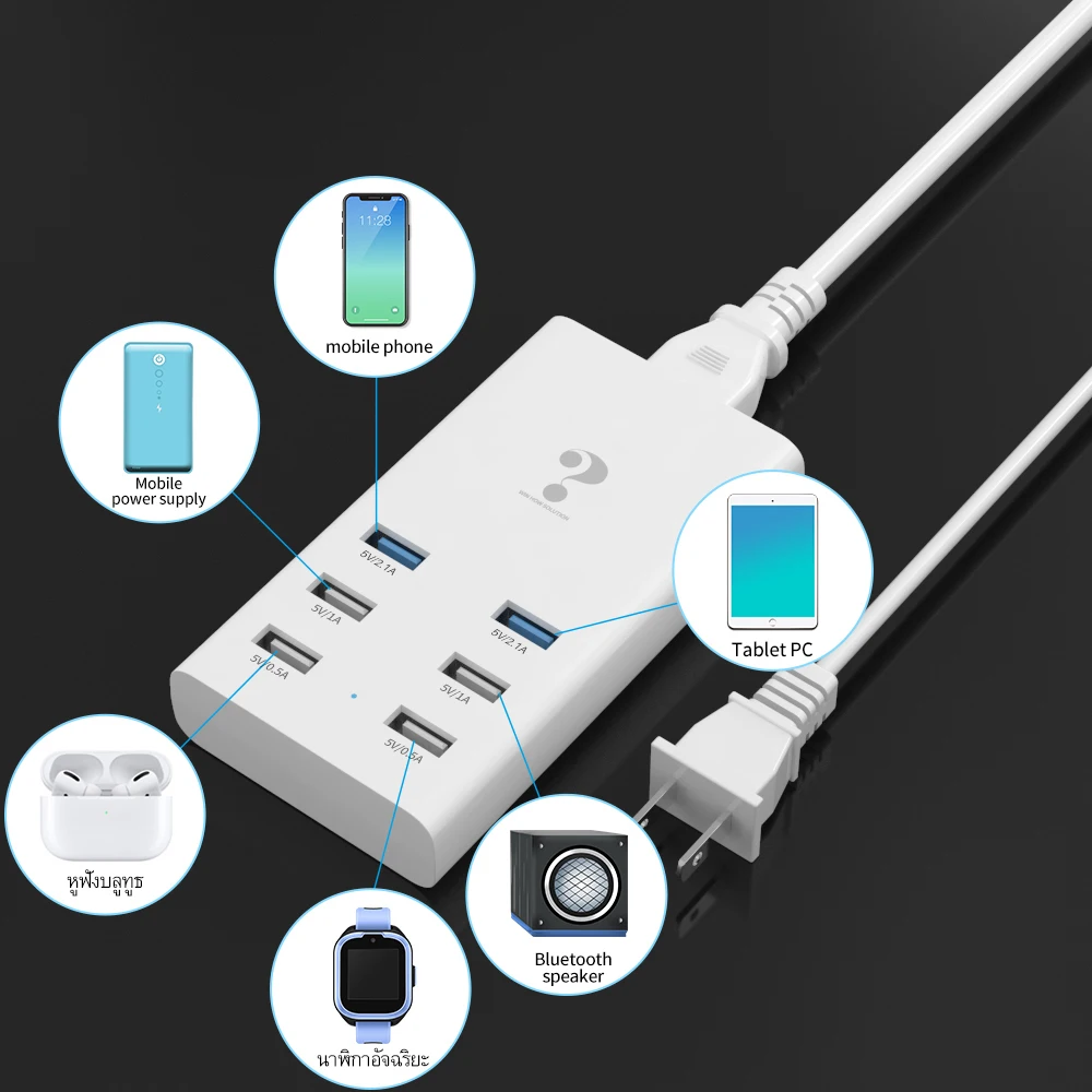 Universal USB Charger 6 Port Smart Charger Mobile Phone Desktop Charger for iPhone Samsung Xiaomi
Universal USB Charger 6 Port Smart Charger Mobile Phone Desktop Charger for iPhone Samsung Xiaomi