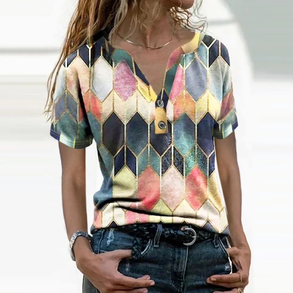 Rhombus Graphic Tee V Neck Short Sleeve Summer Women Tshirt OL Style Casual Shirt Top
Rhombus Graphic Tee V Neck Short Sleeve Summer Women Tshirt OL Style Casual Shirt Top