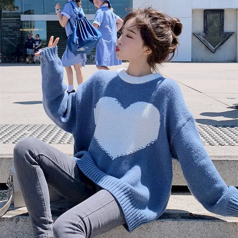 sweater Autumn and winter new lazy wind sweet love female students Korean loose round neck pullover all-match sweater tide 
sweater Autumn and winter new lazy wind sweet love female students Korean loose round neck pullover all-match sweater tide