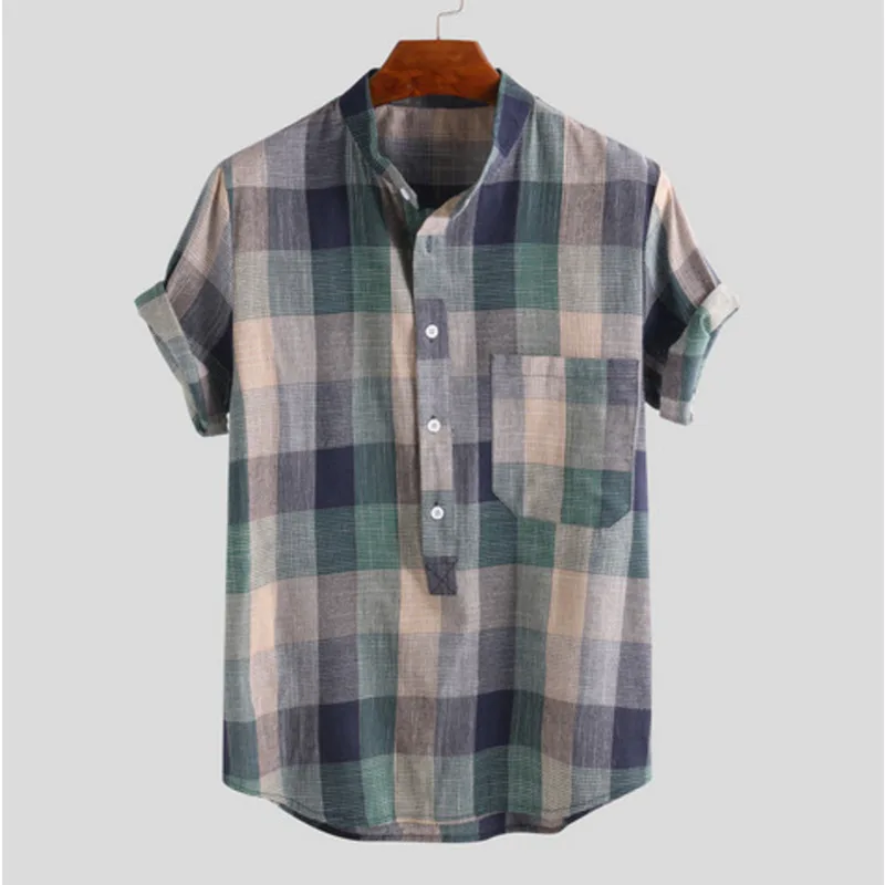2021 Korean Casual Shirts Mens Breathable Linen Cotton Stand Collar Short Sleeve Vintage Plaid Henley Shirt
2021 Korean Casual Shirts Mens Breathable Linen Cotton Stand Collar Short Sleeve Vintage Plaid Henley Shirt