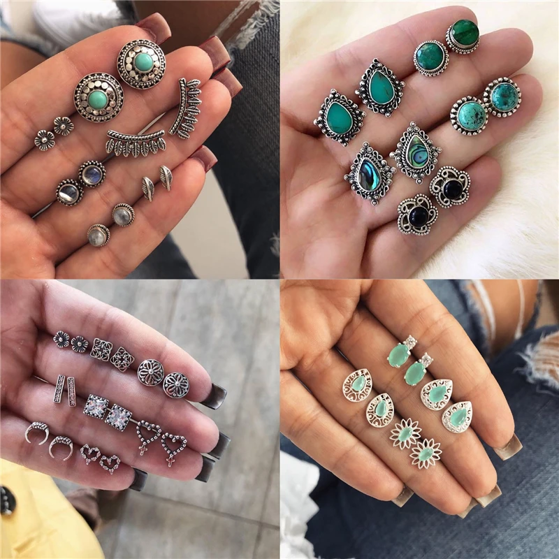 Luokey Retro Bohemia Green Stone Earrings Set Rhinestone Cross Ethnic Statement Stud Earrings For Women Jewelry Accesorios Mujer
Luokey Retro Bohemia Green Stone Earrings Set Rhinestone Cross Ethnic Statement Stud Earrings For Women Jewelry Accesorios Mujer
