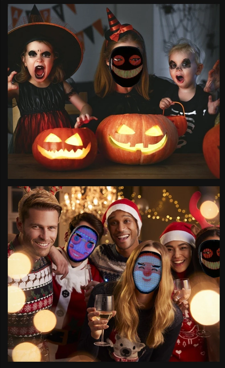 Full Color LED Luminous Mask Halloween Christmas Party Bluetooth App Gesture Face Changing Mask With Screen Supports DIY Music
Full Color LED Luminous Mask Halloween Christmas Party Bluetooth App Gesture Face Changing Mask With Screen Supports DIY Music