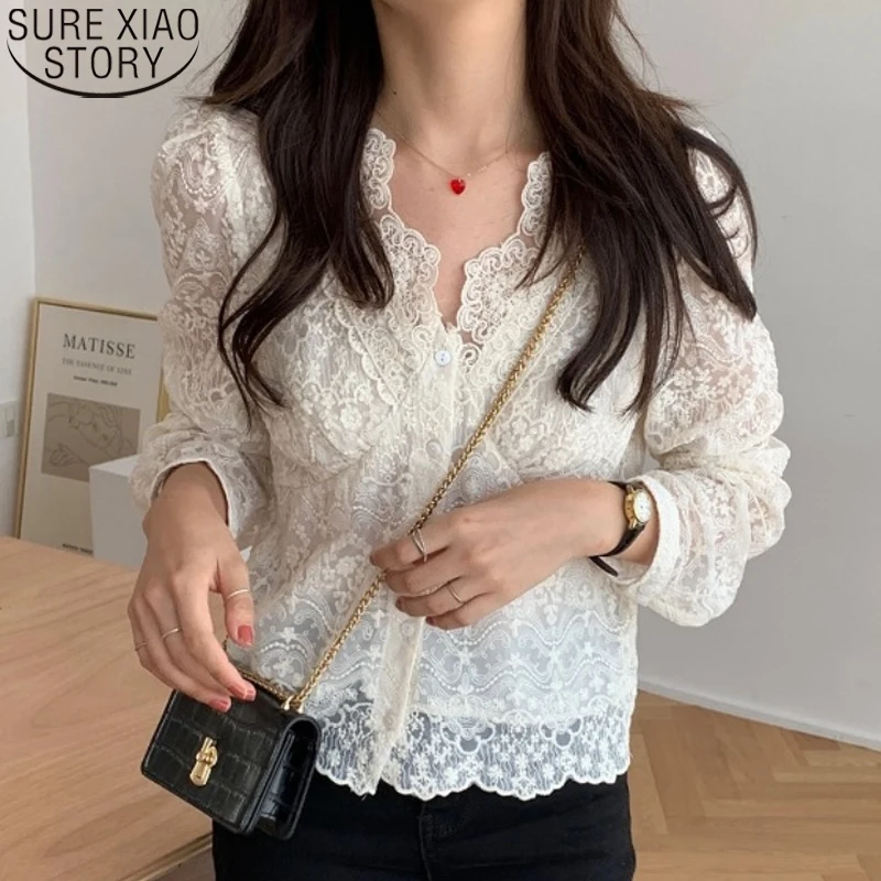 Thin Lace Shirt Korean Chic Long Sleeve Tops Women Lace Blouse Blusas Mujer De Moda 2021 Verano Autumn New V-neck Clothes 14683
Thin Lace Shirt Korean Chic Long Sleeve Tops Women Lace Blouse Blusas Mujer De Moda 2021 Verano Autumn New V-neck Clothes 14683