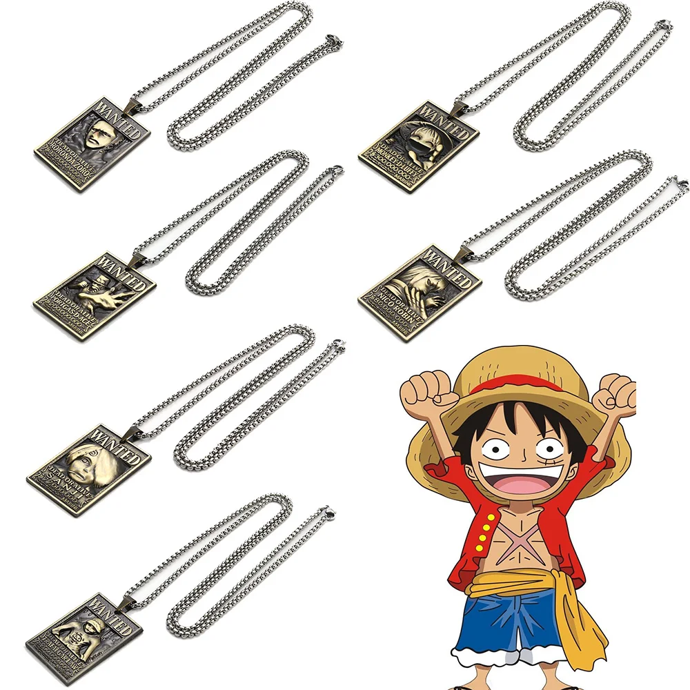

Comic One Piece Wanted Necklaces Sanji Metal Pendants Anime Zoro Luffy Ace Neck Chain Choker Nico·Robin Nami Cosplay Jewelry
