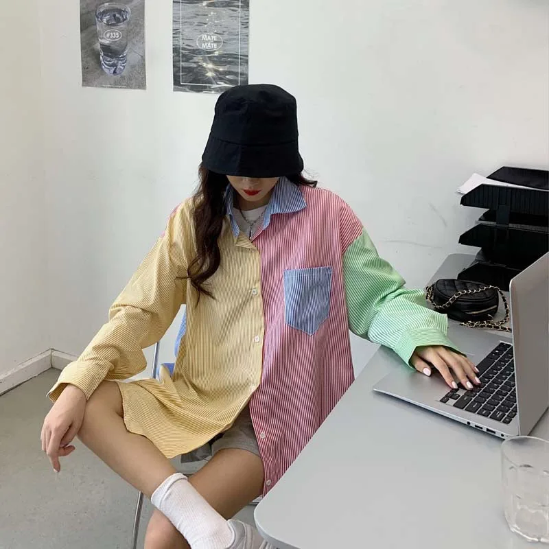 2021 Spring Women Korean Fashion Casual Blouse Single Breasted Turn-down Collar Long-sleeved BF Panelled Striped Shirt 9729#
2021 Spring Women Korean Fashion Casual Blouse Single Breasted Turn-down Collar Long-sleeved BF Panelled Striped Shirt 9729#