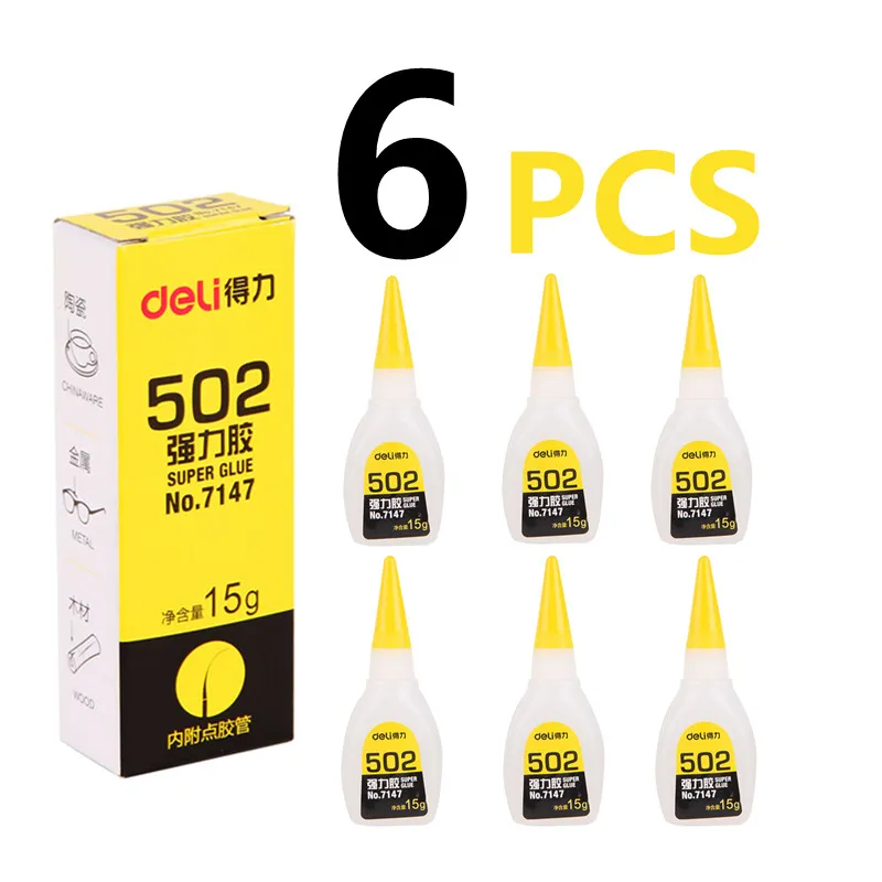 6 шт. Deli 502 супер клей мгновенный Быстросохнущий Цианакрилатный Клей Кожа Резина