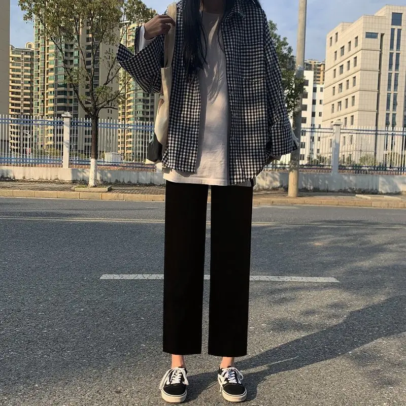 Spring and summer new black straight pants Korean version loose and slim high waist quarter casual pants wide leg pants
Spring and summer new black straight pants Korean version loose and slim high waist quarter casual pants wide leg pants