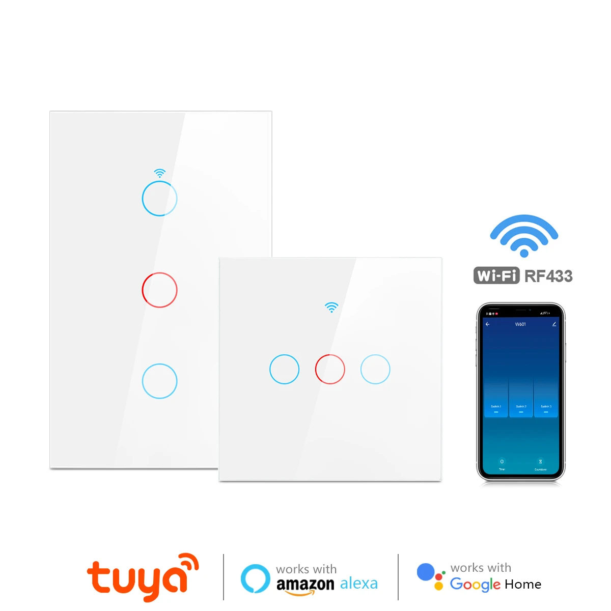 Переключатель Wi-Fi Tuya для умного дома совместимый с Alexa Google home 1/2/3 клавиши стандарт