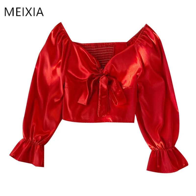 Women's Full Shirt Spring Autumn New Slim Fit Short Shirt Sexy V-neck Bow Puff Sleeve Show Clavicle High Waist Top Blouse
Women's Full Shirt Spring Autumn New Slim Fit Short Shirt Sexy V-neck Bow Puff Sleeve Show Clavicle High Waist Top Blouse