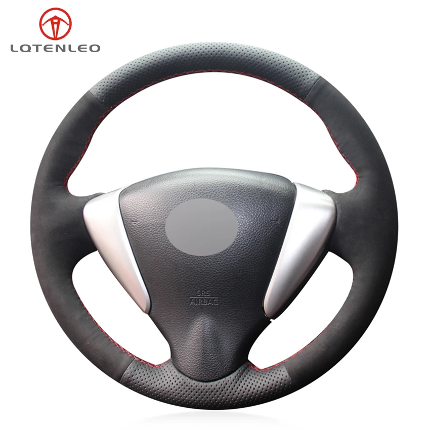 

LQTENLEO Black Genuine Leather Suede Car Steering Wheel Cover For Nissan Tiida Sylphy 2011-2015 Versa 2014-2019 NV200 Sentra