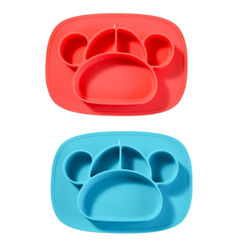 

Baby Suction Cup Bowl Divided Dinner Plate Infants Learning Feeding Dish Non-toxic BPA-Free Silicone Tableware H055