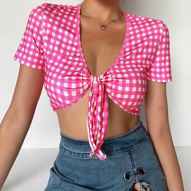 2020 Chiffon Plaids Shirt Tops Women Ladies Sexy Bandage Cardigan Crop top Summer Sexy Short sleeve Deep V Neck Slim Club Blouse
2020 Chiffon Plaids Shirt Tops Women Ladies Sexy Bandage Cardigan Crop top Summer Sexy Short sleeve Deep V Neck Slim Club Blouse