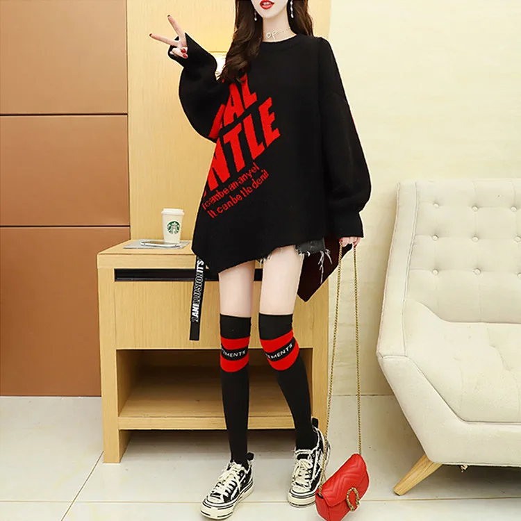 Женский длинный вязаный свитер, Свободный Асимметричный свитер с круглым вырезом и надписью, Осень-зима 2021
Женский длинный вязаный свитер, Свободный Асимметричный свитер с круглым вырезом и надписью, Осень-зима 2021