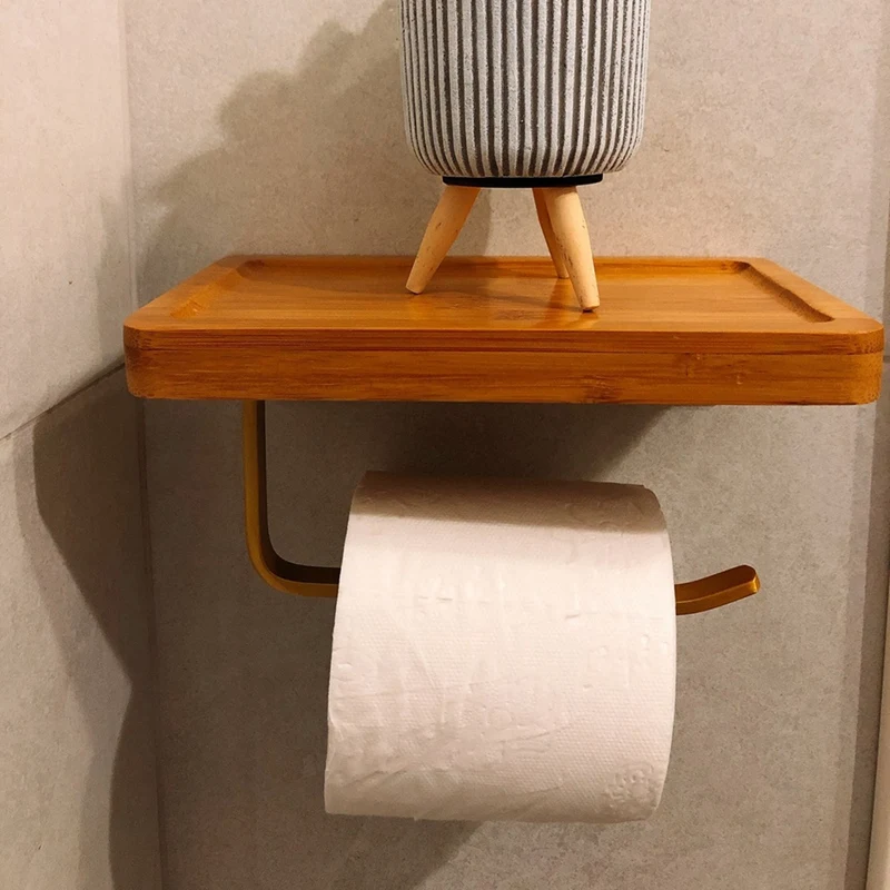 Bathroom Paper Holder Bamboo with Metal Paper Shelf Toilet Phone Holder with Paper Holder Wall Paper Rack
Bathroom Paper Holder Bamboo with Metal Paper Shelf Toilet Phone Holder with Paper Holder Wall Paper Rack