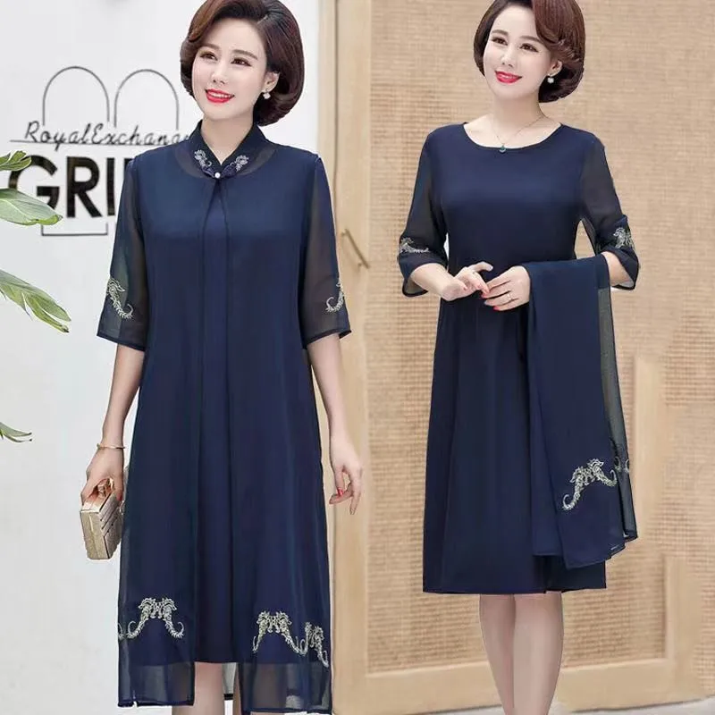 2 Pcs Spring Summer Chinese Style Embroidery Two Suits Dresses Straight Print Mother Loose Large Blue Red Designs
2 Pcs Spring Summer Chinese Style Embroidery Two Suits Dresses Straight Print Mother Loose Large Blue Red Designs