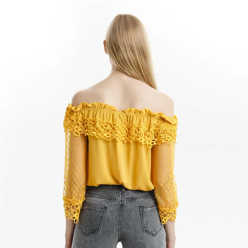 Women's Off Shoulder Blouse Slim Lace Loose Flare Sleeve Shirt Sexy Strapless Fashion Splice Mesh Regular Sleeves Ladies Shirt
Women's Off Shoulder Blouse Slim Lace Loose Flare Sleeve Shirt Sexy Strapless Fashion Splice Mesh Regular Sleeves Ladies Shirt