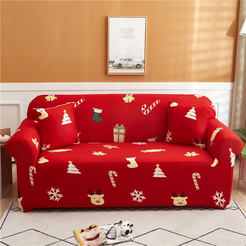 

Christmas Washable Stretch Elastic Sofa Cover Set for Living Room Non-slip Universal Inclusive L Shape Deer Slipcover Couch