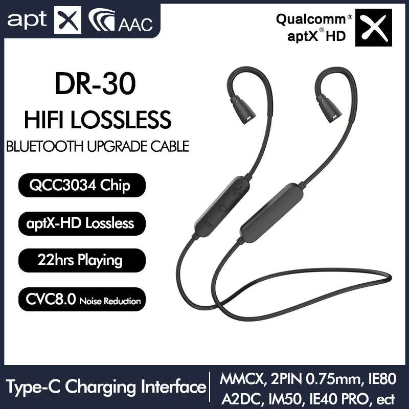 Wireless Headphones Cable APTX HD Audio QCC3034 Chip Bluetooth 5.0 Earphone Line High Quality Sound aptX CVC8.0 Noise Cancelling
Wireless Headphones Cable APTX HD Audio QCC3034 Chip Bluetooth 5.0 Earphone Line High Quality Sound aptX CVC8.0 Noise Cancelling