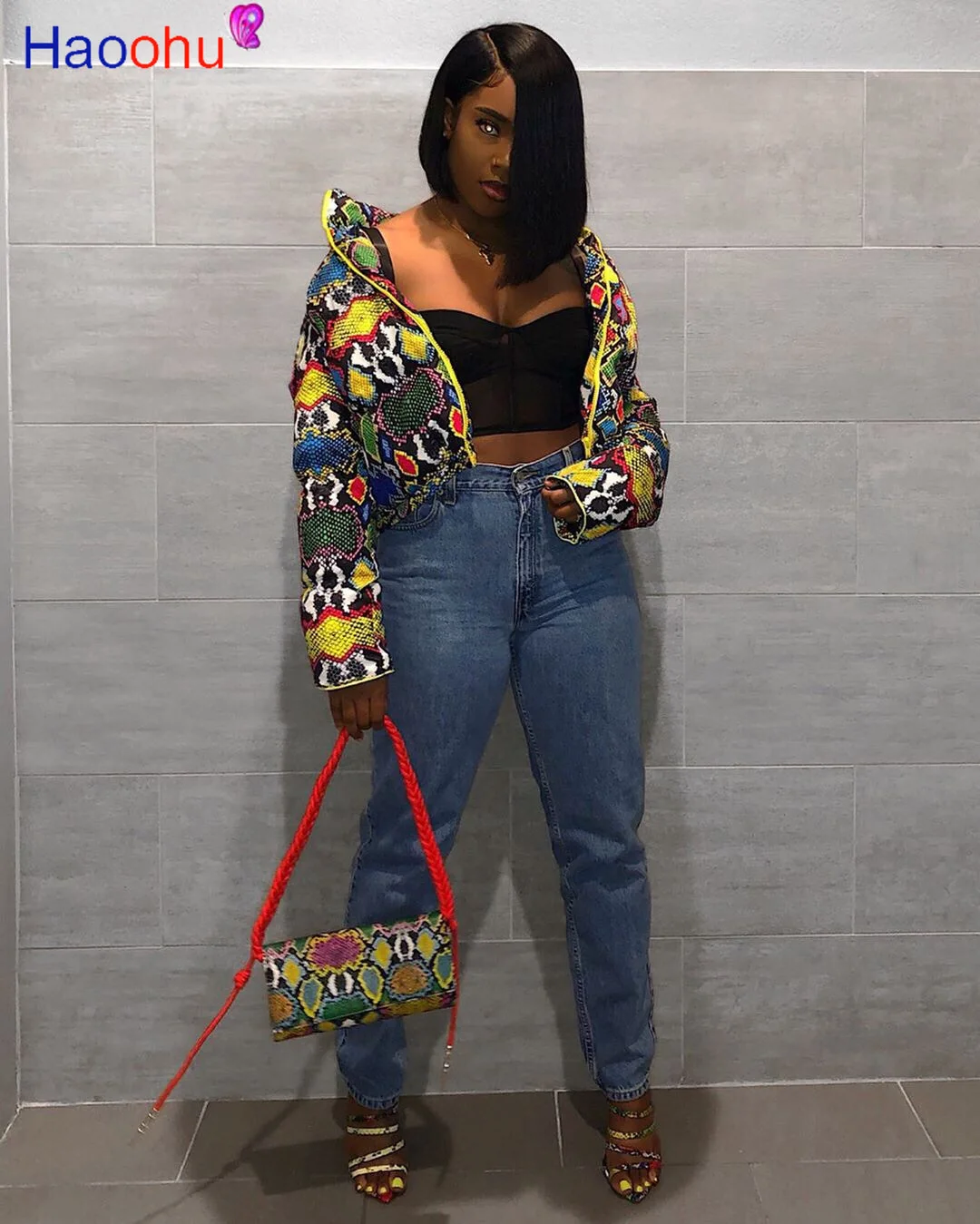 Зимняя куртка HAOOHU с принтом змеиной кожи, женская одежда большого размера, пуховое пальто, теплая Толстая парка, верхняя одежда, укороченная... 
Зимняя куртка HAOOHU с принтом змеиной кожи, женская одежда большого размера, пуховое пальто, теплая Толстая парка, верхняя одежда, укороченная...